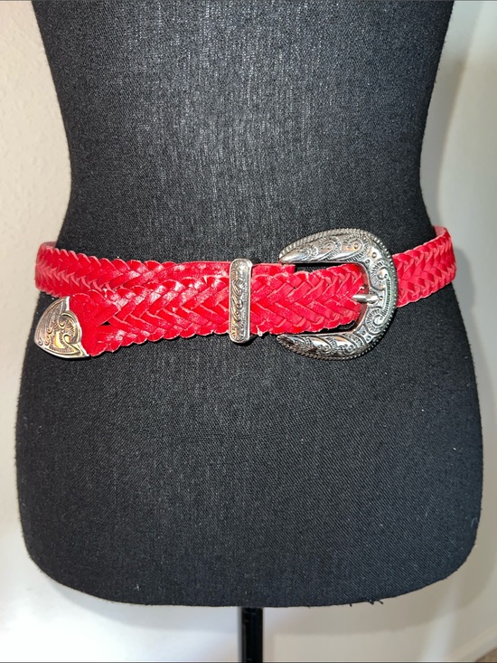 Milor Accessories - Milor Women’s Vintage Red Weave Leather Adjustable Belt Silver Western Buckle Sm